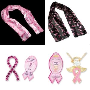 Breast Cancer Awareness Scarves, Pin, Necklace